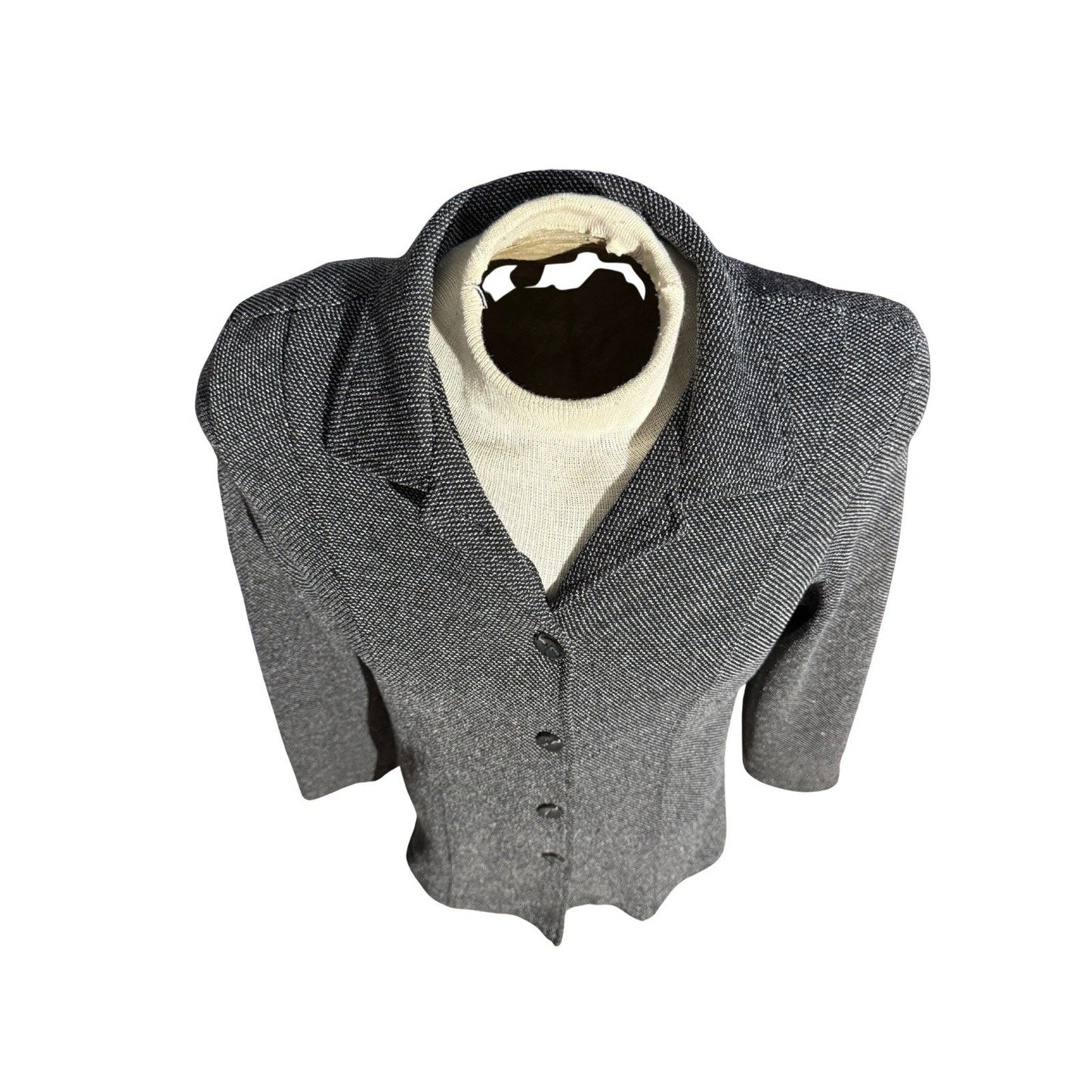 Worthington Knits Women’s Blazer Jacket L Gray Textured Button Front Career Top