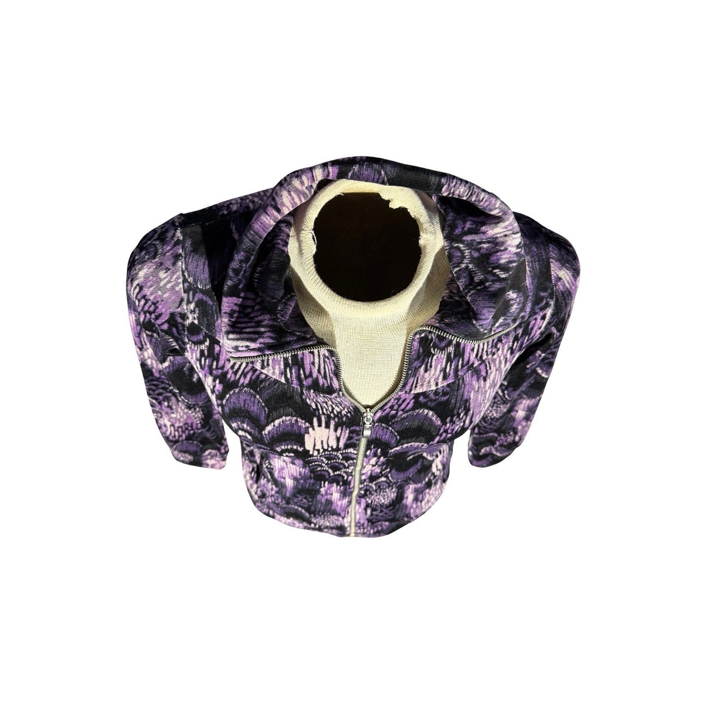 Style & Co Sport Petite S Velour Zip Jacket NWT Dark Eggplant Purple Black