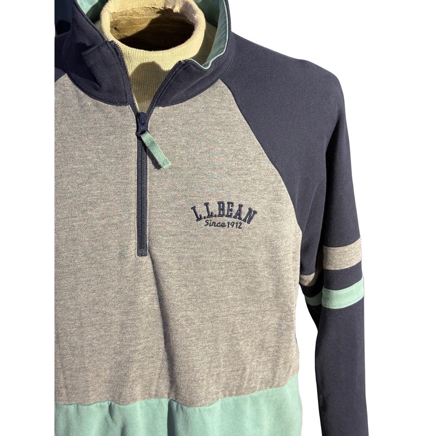 L.L.Bean Women’s 2X Plus Colorblock Quarter Zip Pullover Navy Gray Green