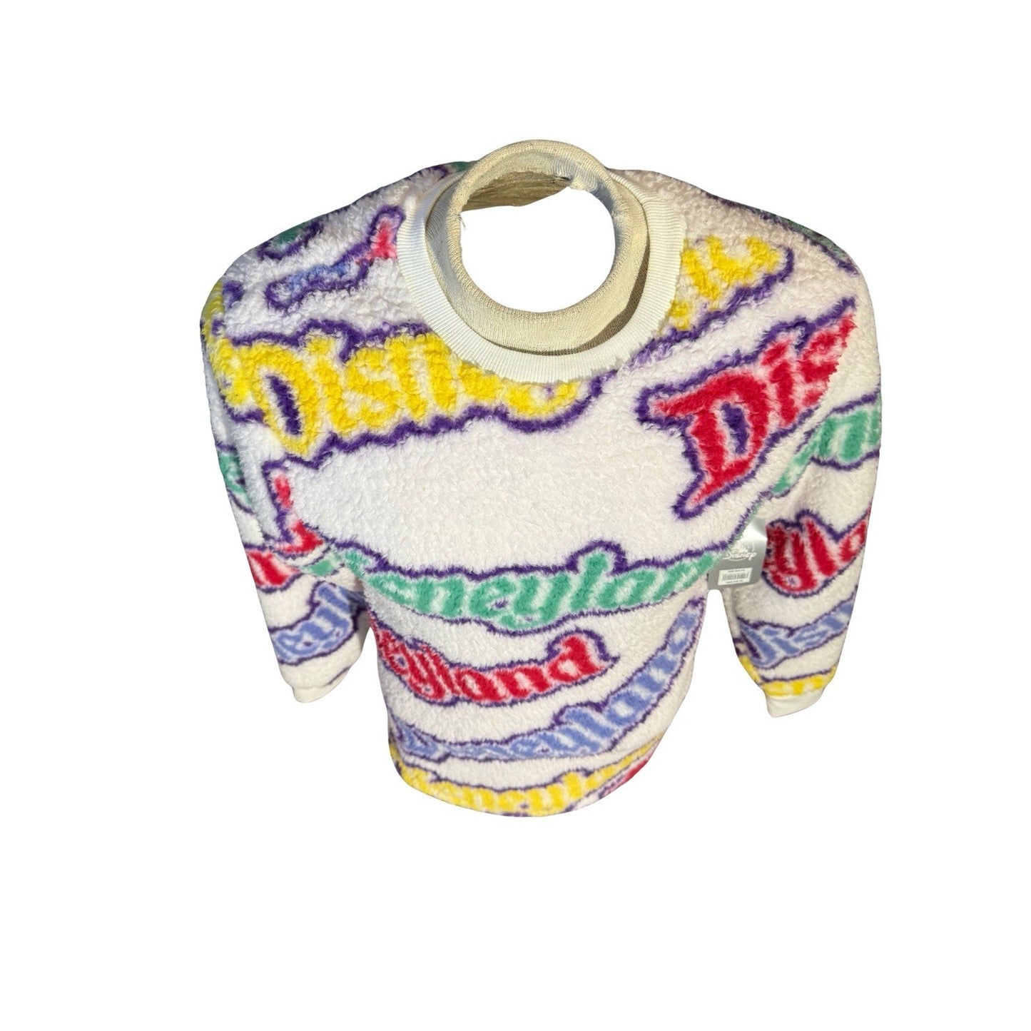 Disneyland Sherpa Fleece Sweatshirt Small Multicolor Logo Print Crewneck