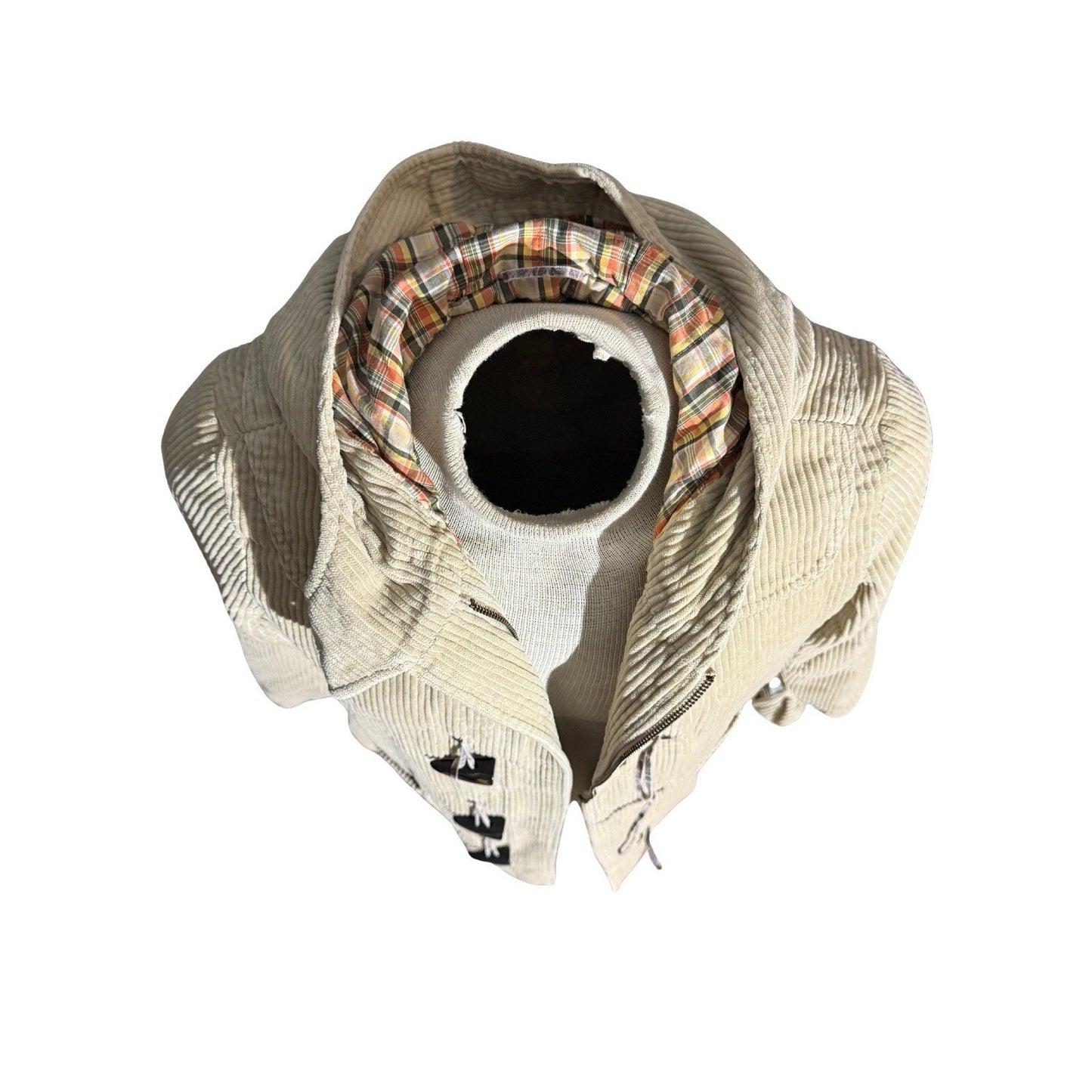 American Eagle Women’s Corduroy Toggle Coat Plaid Lined Hooded Jacket Beige L