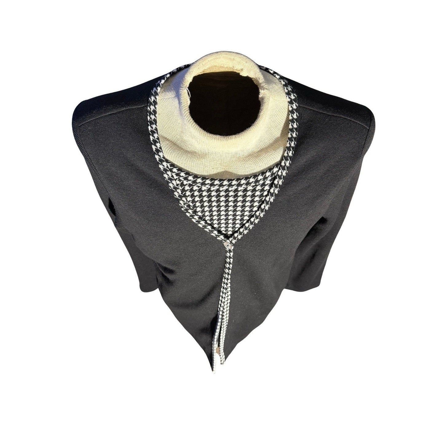 Vintage Teddi Women’s Cardigan Sweater L Black Houndstooth Trim NWT 80s Shoulder