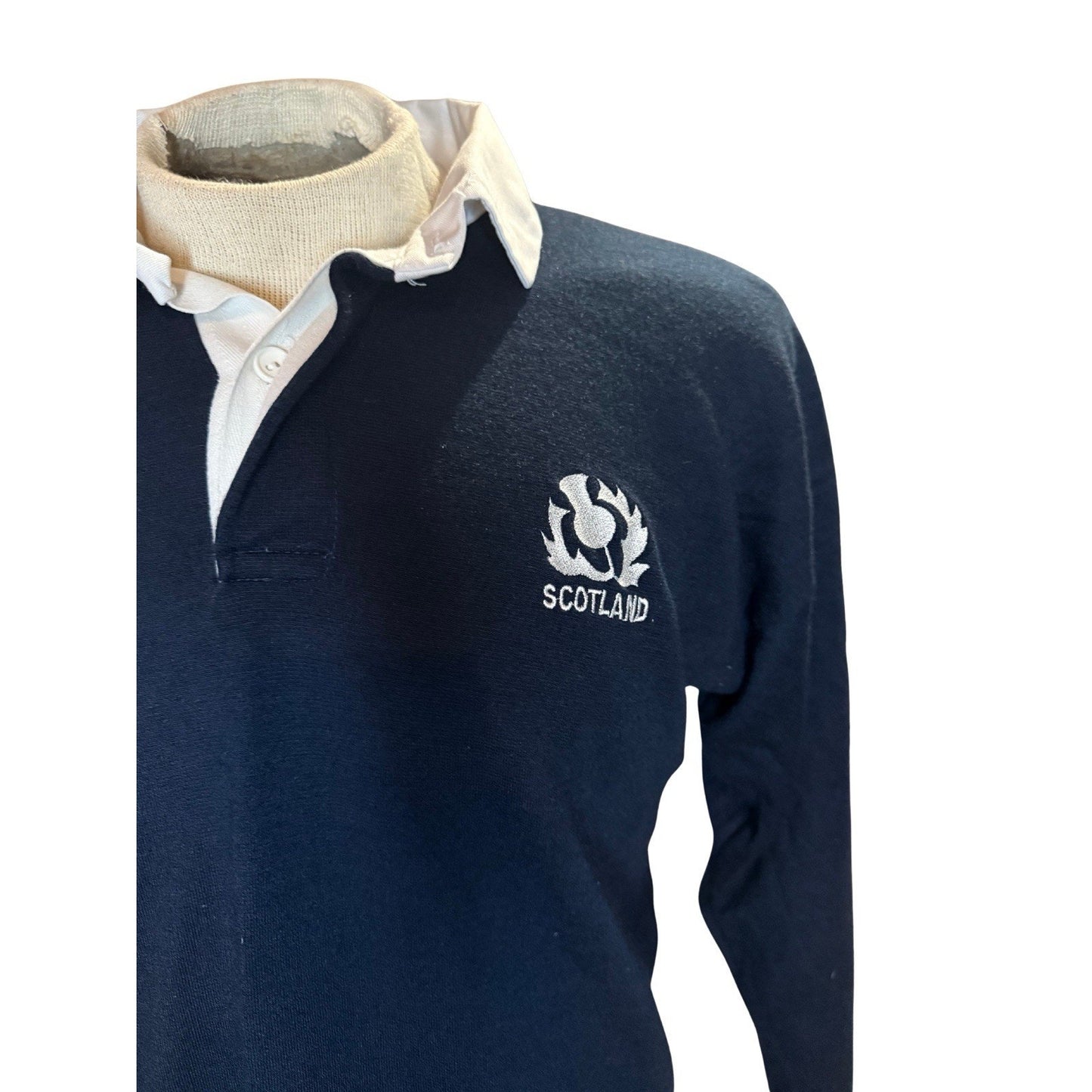 Vintage Scotland Rugby Shirt XL 1990s Supporters Jersey Navy White Thistle