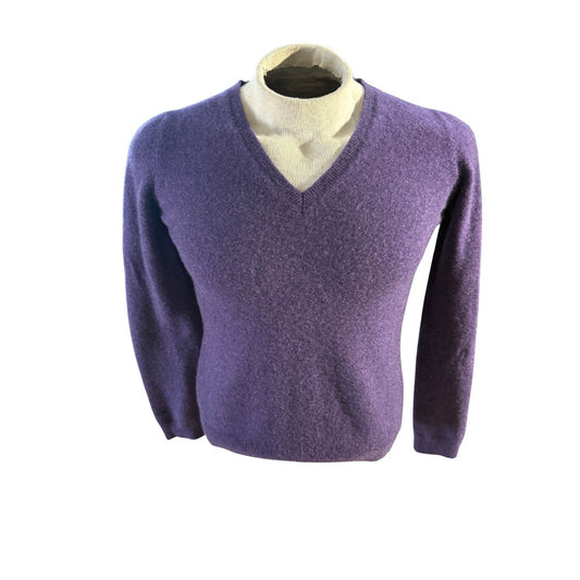 Malo Firenze 100% Cashmere Sweater Purple V-Neck Made in Italy Size 46