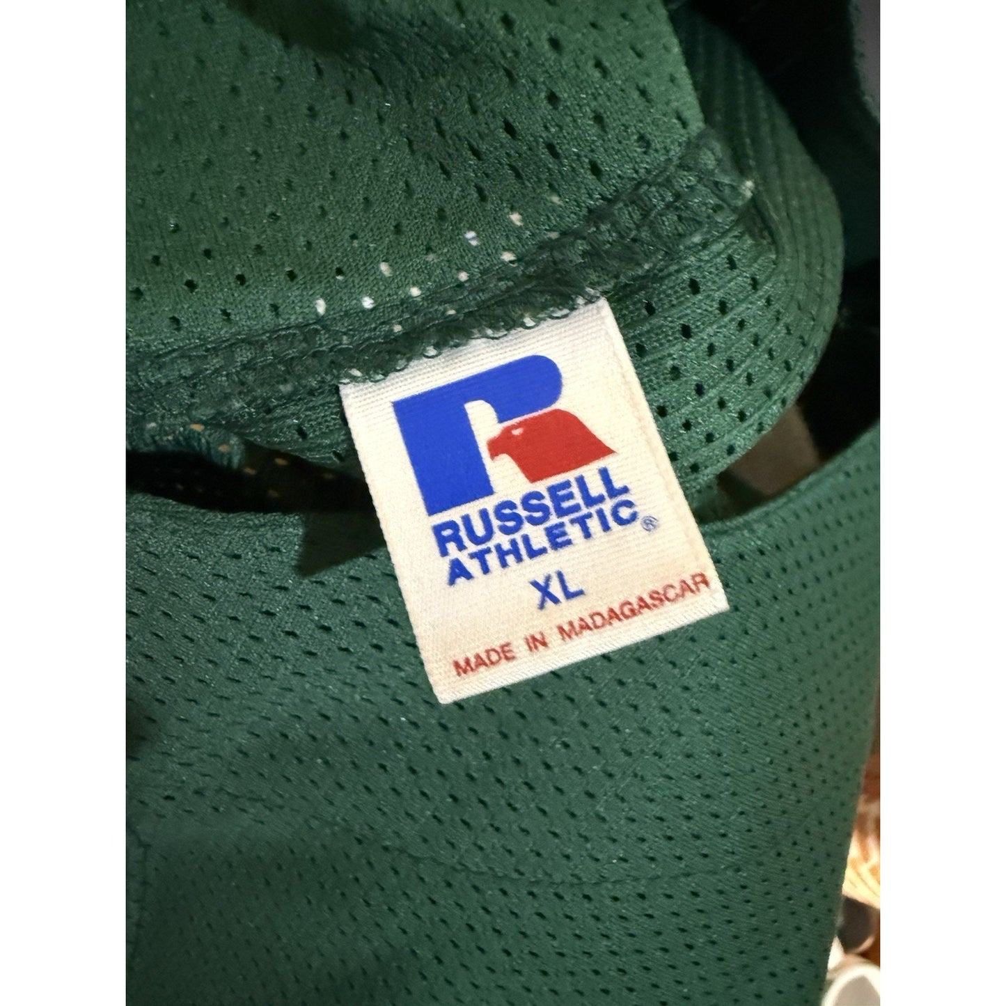 Vintage Russell Athletic Oakland Athletics Jersey XL Green Gold #7 Mesh Button