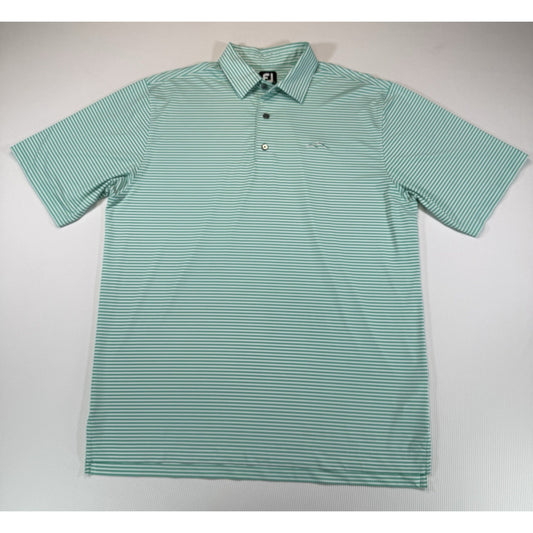 FootJoy FJ Mens Size Large Performance Golf Polo Shirt Green White Striped