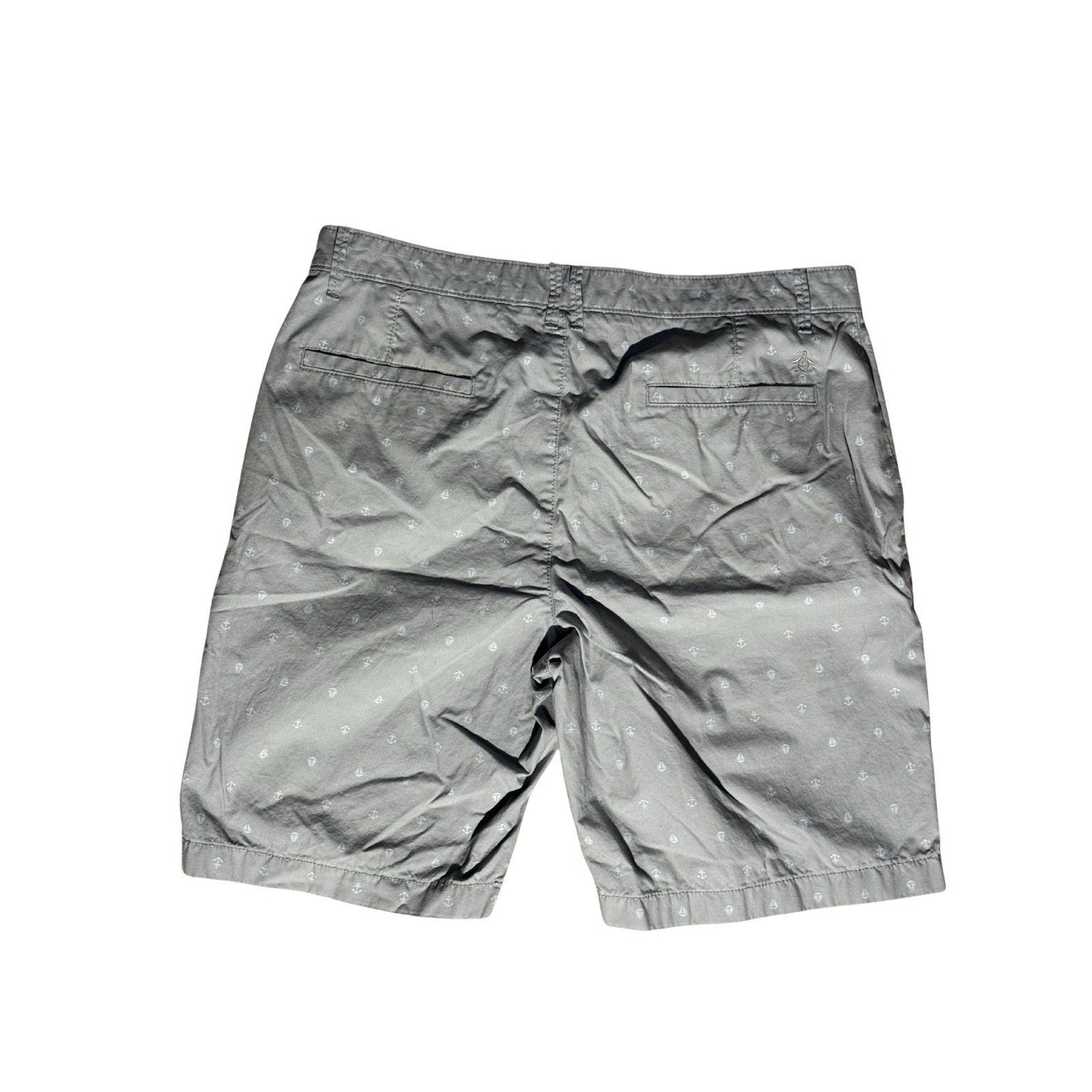 Original Penguin Men’s Anchor Print Shorts Gray 34 Chino Casual Nautical Summer