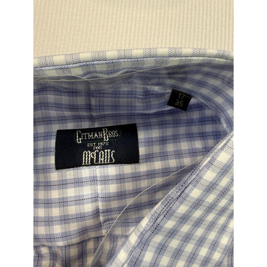 Gitman Bros For McCalls Dress Shirt 17 35 Blue Check Made USA NWT