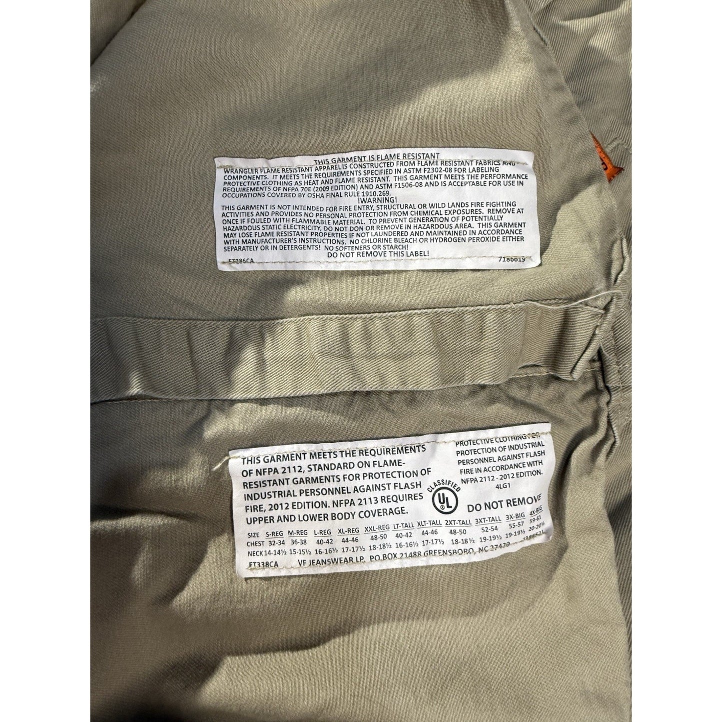 Wrangler FR Flame Resistant Work Shirt Men’s L Tall Beige Snap Front HRC2 2112