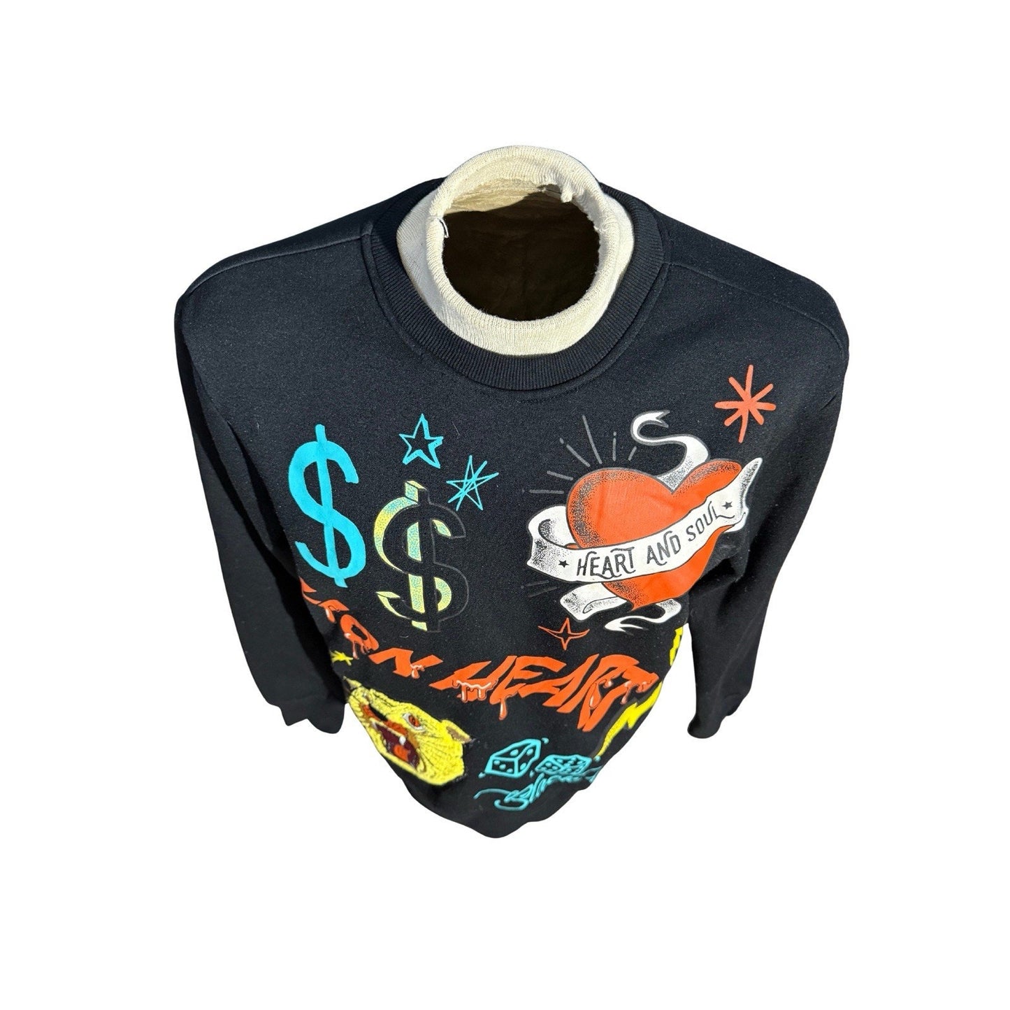 Black Pike Heart & Soul Graphic Sweatshirt Pullover Crewneck Size M