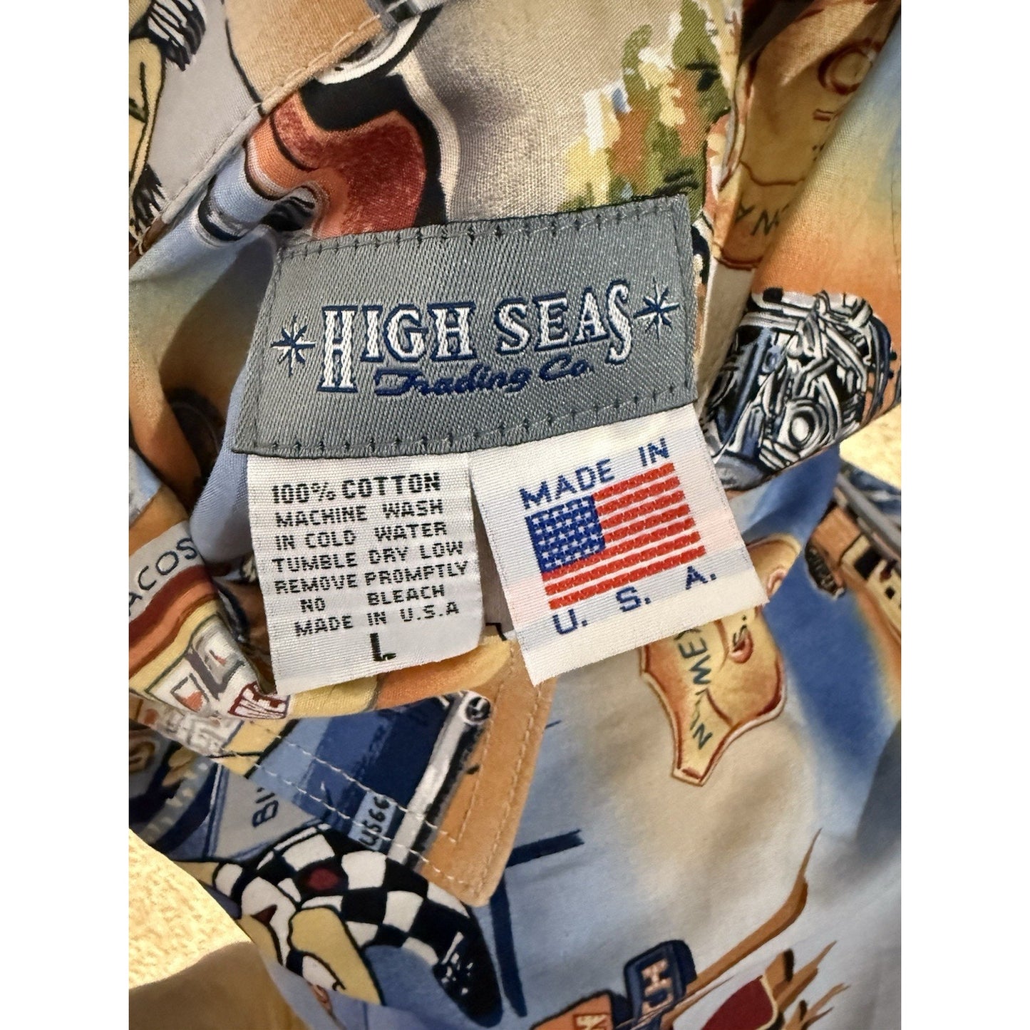 High Seas Trading Co Shirt Mens L Route 66 Short Sleeve Made in USA Cotton