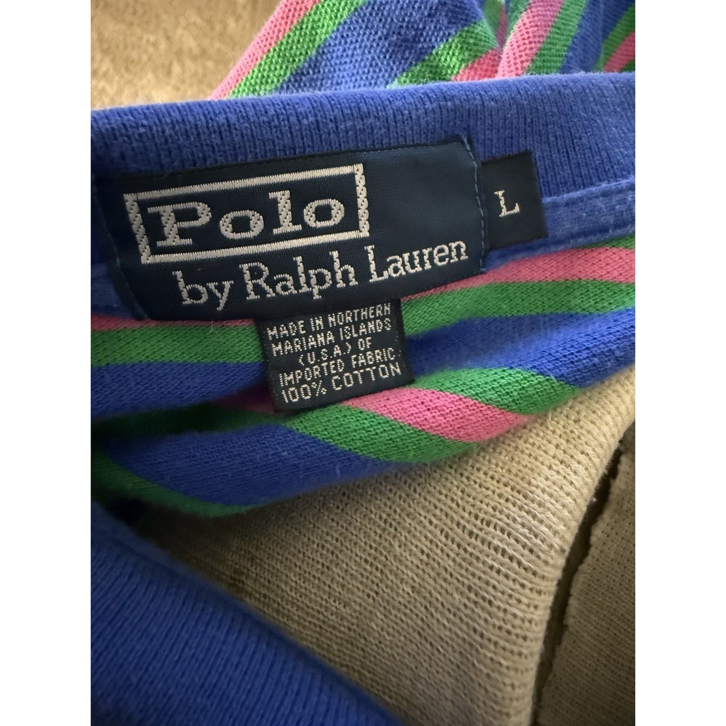 Vintage Polo Ralph Lauren Striped Polo Shirt Blue Green Pink Men’s L USA Made