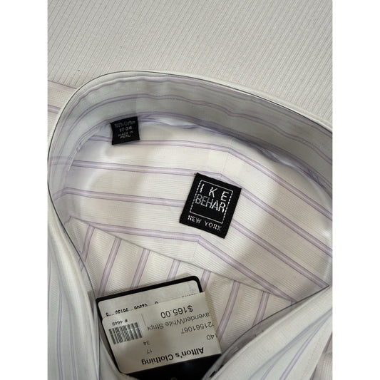 Ike Behar New York 17 34 Lavender Stripe Cotton Dress Shirt NWT Peru