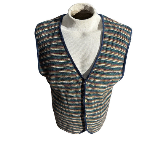 Vintage Structure Knit Sweater Vest Multicolor Stripe Cotton Ramie Men’s L