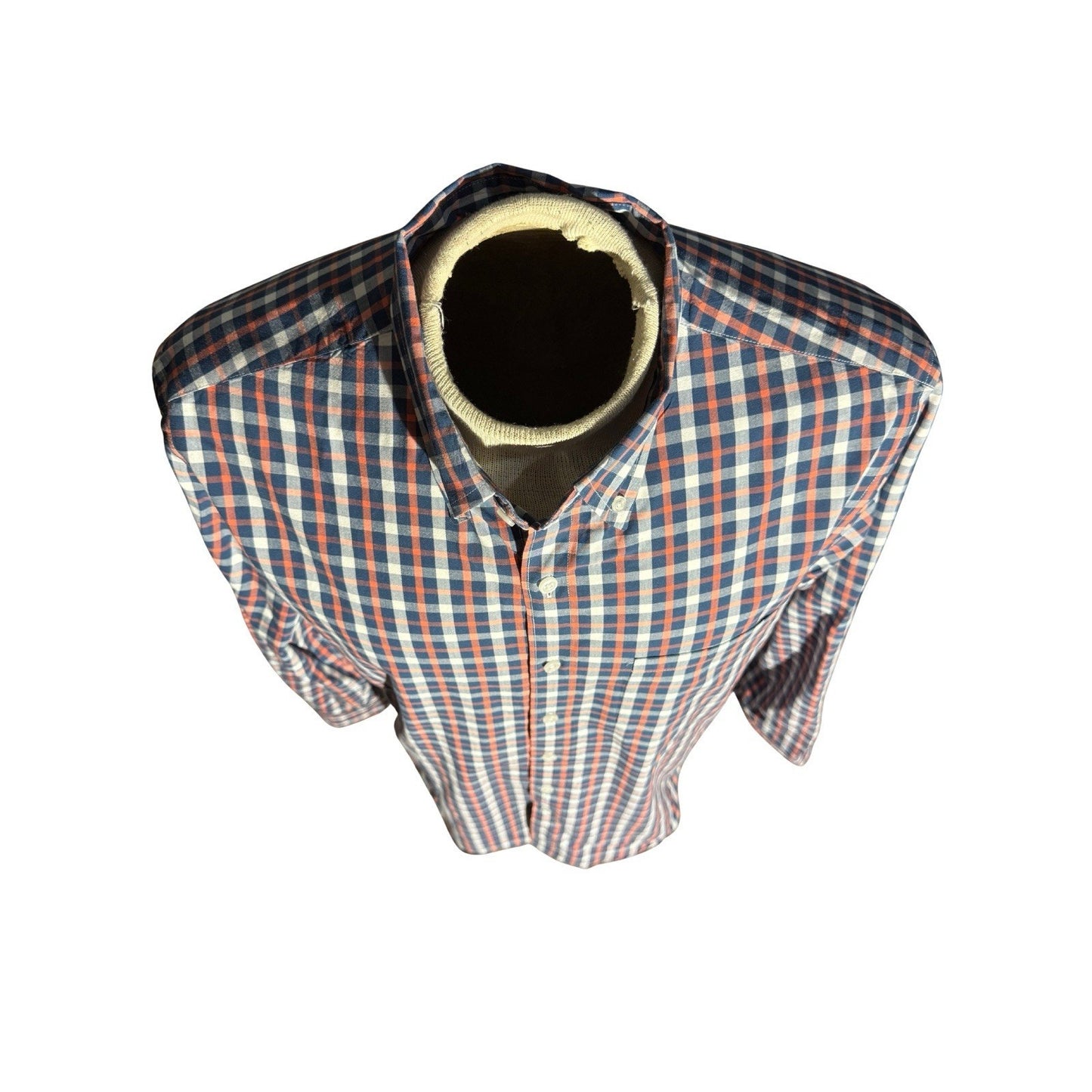 J.Crew Flex Men’s Large Plaid Button-Down Shirt Blue Orange Cotton Stretch