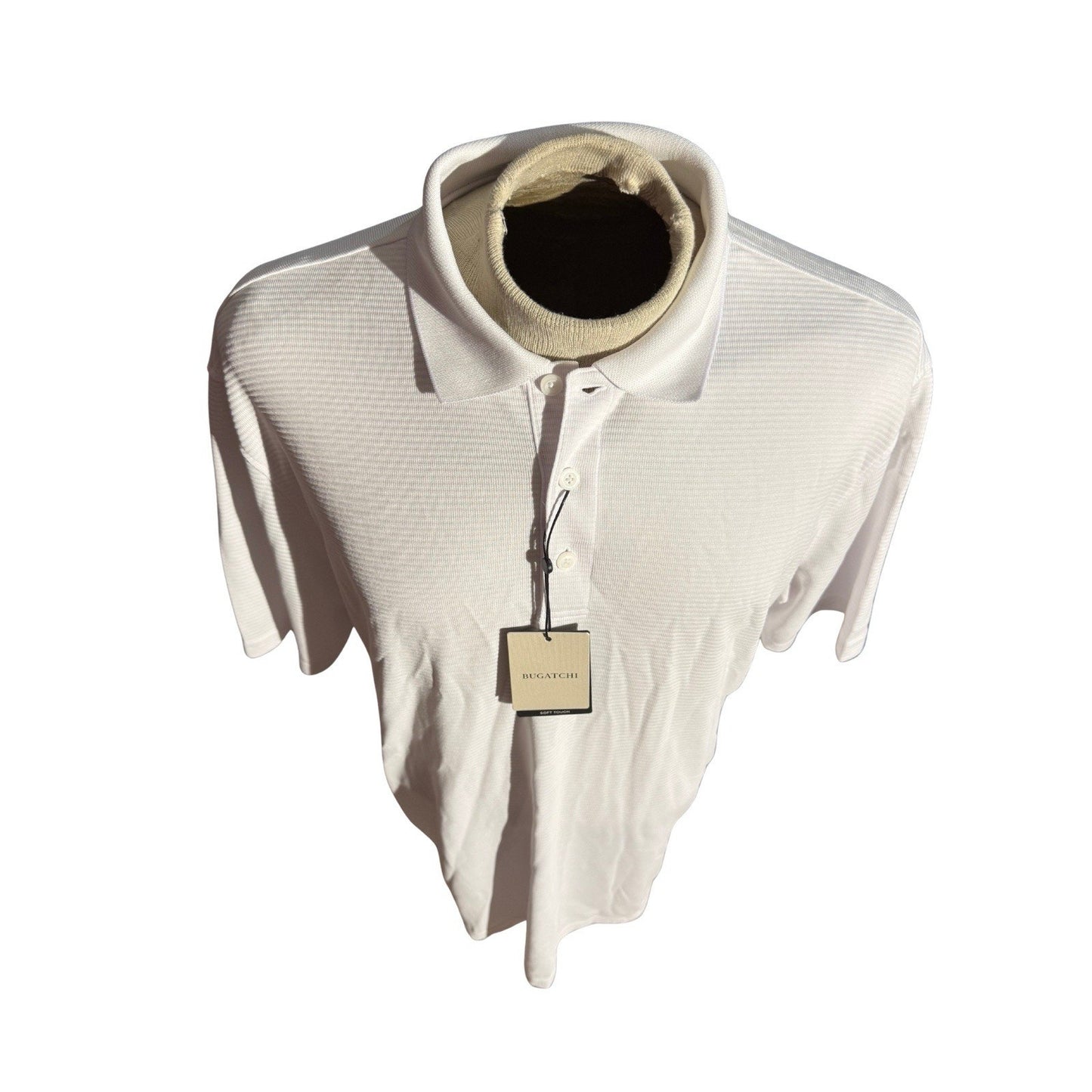 Bugatchi Men’s Polo Shirt XL White Soft Touch Textured Knit Short Sleeve NWT $98