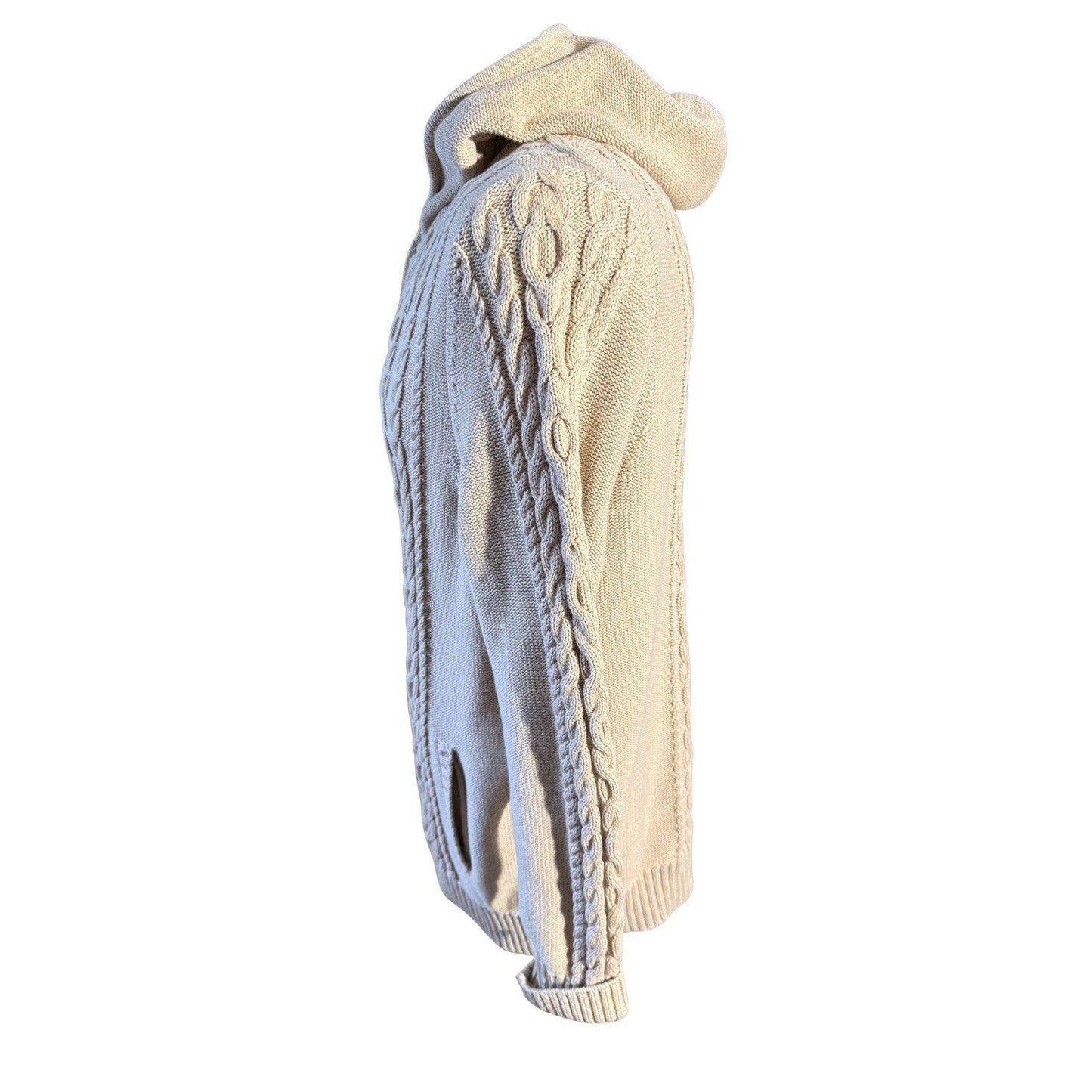 LL Bean Sweater Womens Size 1X Cable Knit Full Zip Hooded Long Sleeve Beige