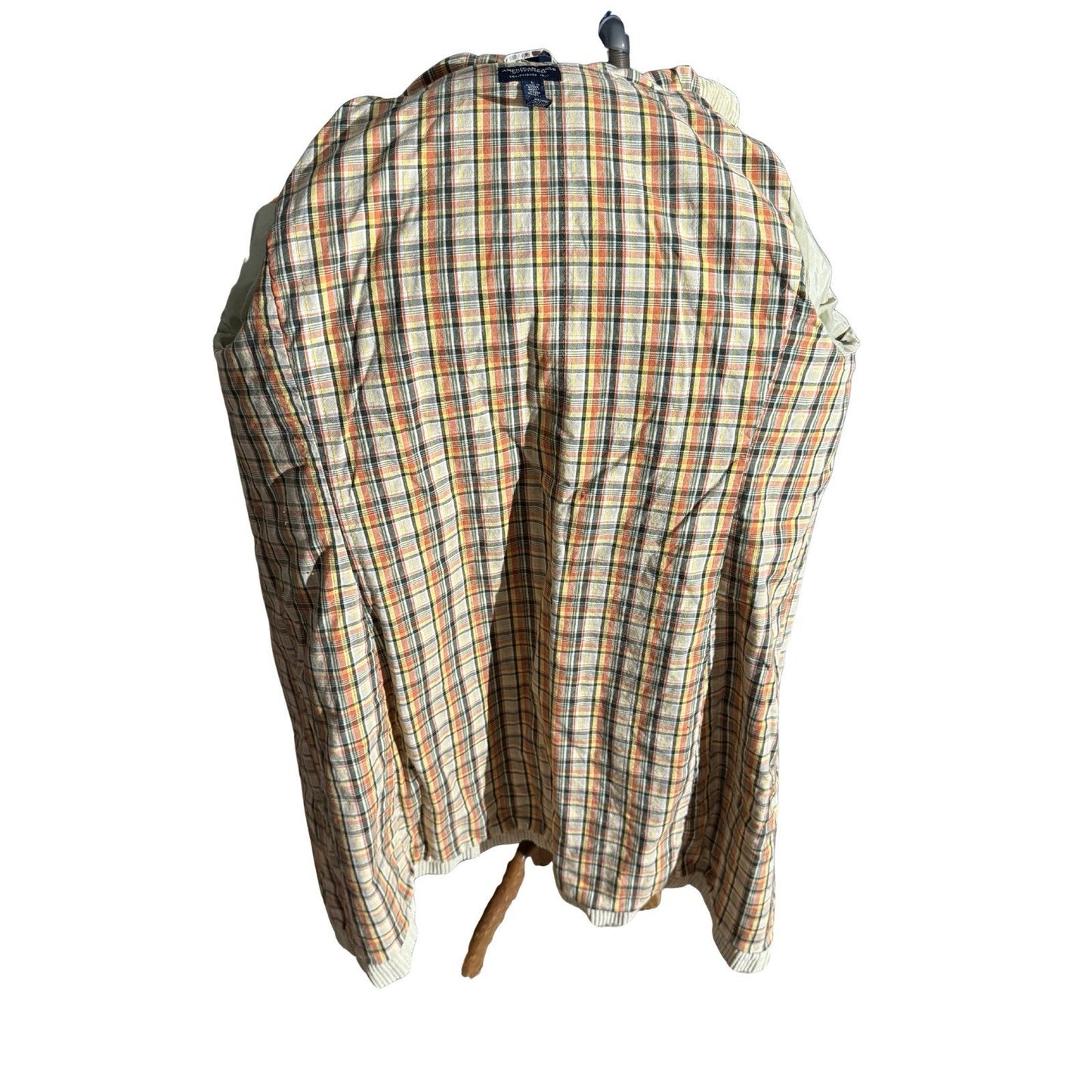 American Eagle Women’s Corduroy Toggle Coat Plaid Lined Hooded Jacket Beige L