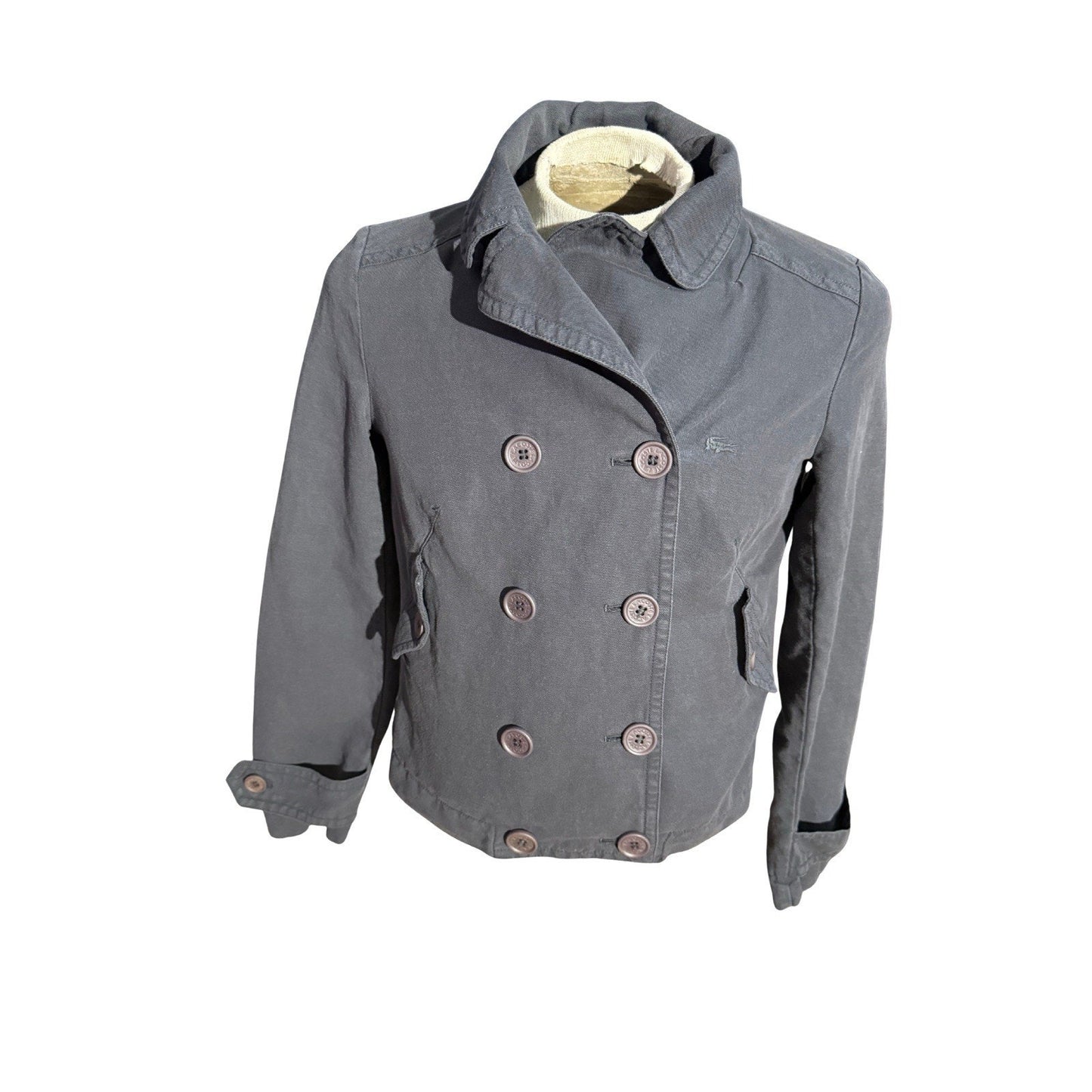 Lacoste Women’s Gray Peacoat Jacket Size 42 Double Breasted Cotton