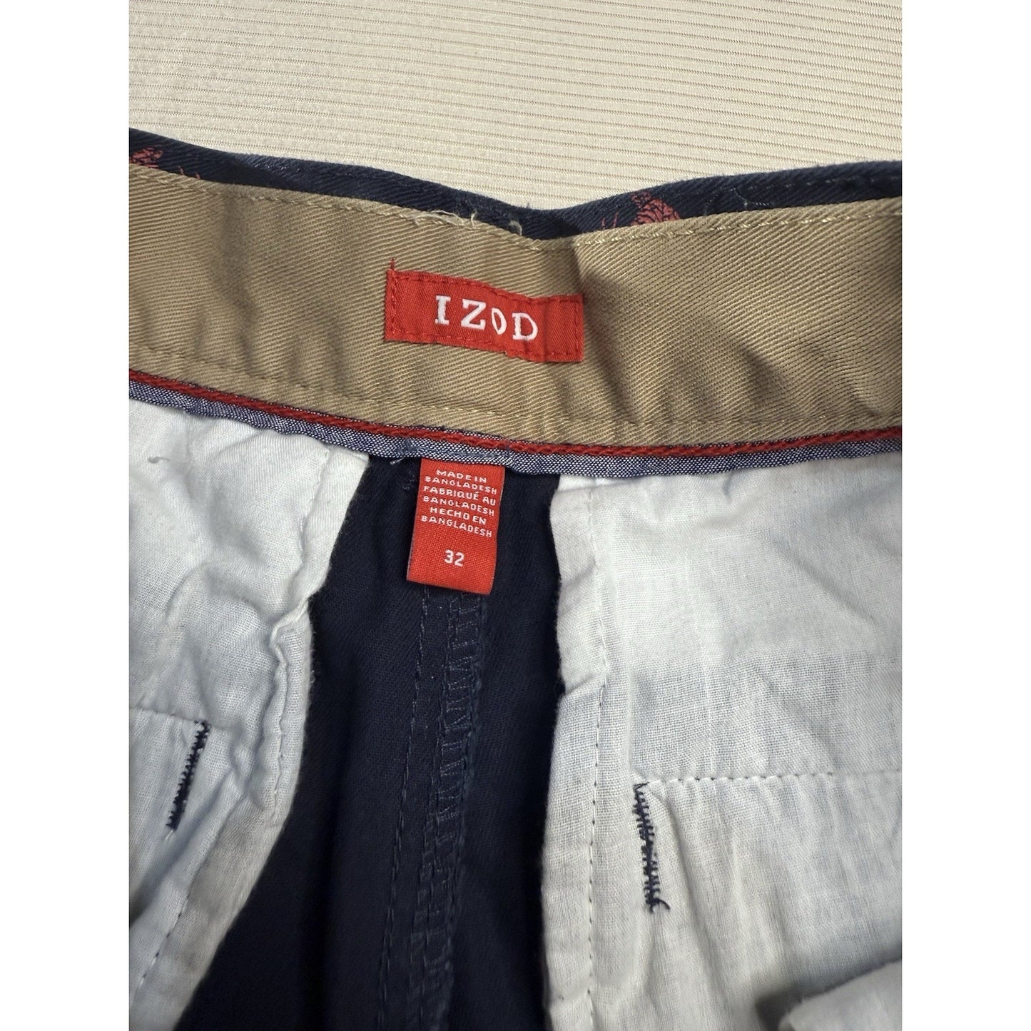 IZOD Men’s 32 Navy Lobster Print Flat Front Shorts Cotton Chino Preppy NWT