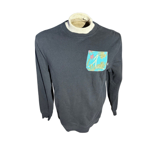 Vans Men’s Medium Black Crewneck Sweatshirt Floral Pocket Long Sleeve Pullover