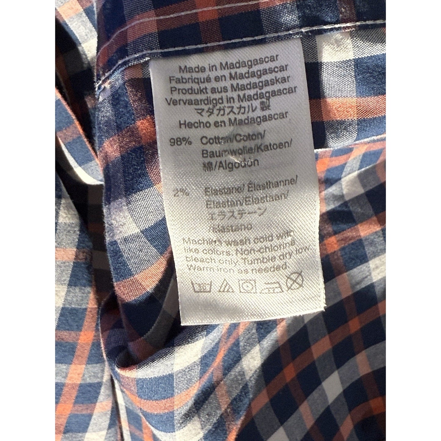 J.Crew Flex Men’s Large Plaid Button-Down Shirt Blue Orange Cotton Stretch