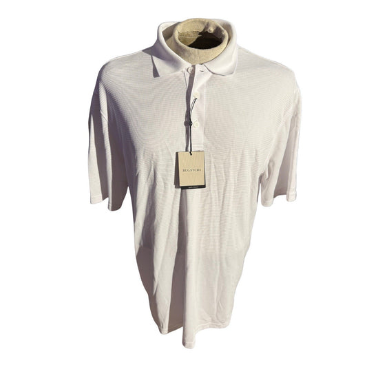 Bugatchi Men’s Polo Shirt XL White Soft Touch Textured Knit Short Sleeve NWT $98