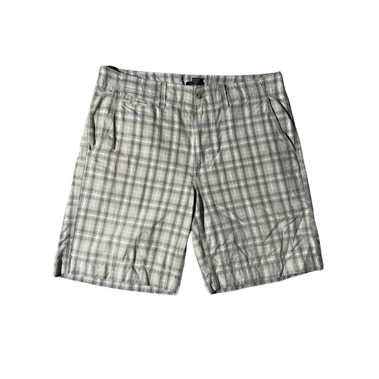 Men’s Club Room 36”W Brown/White Multi Plaid Chino Shorts 100% Cotton 9” Inseam