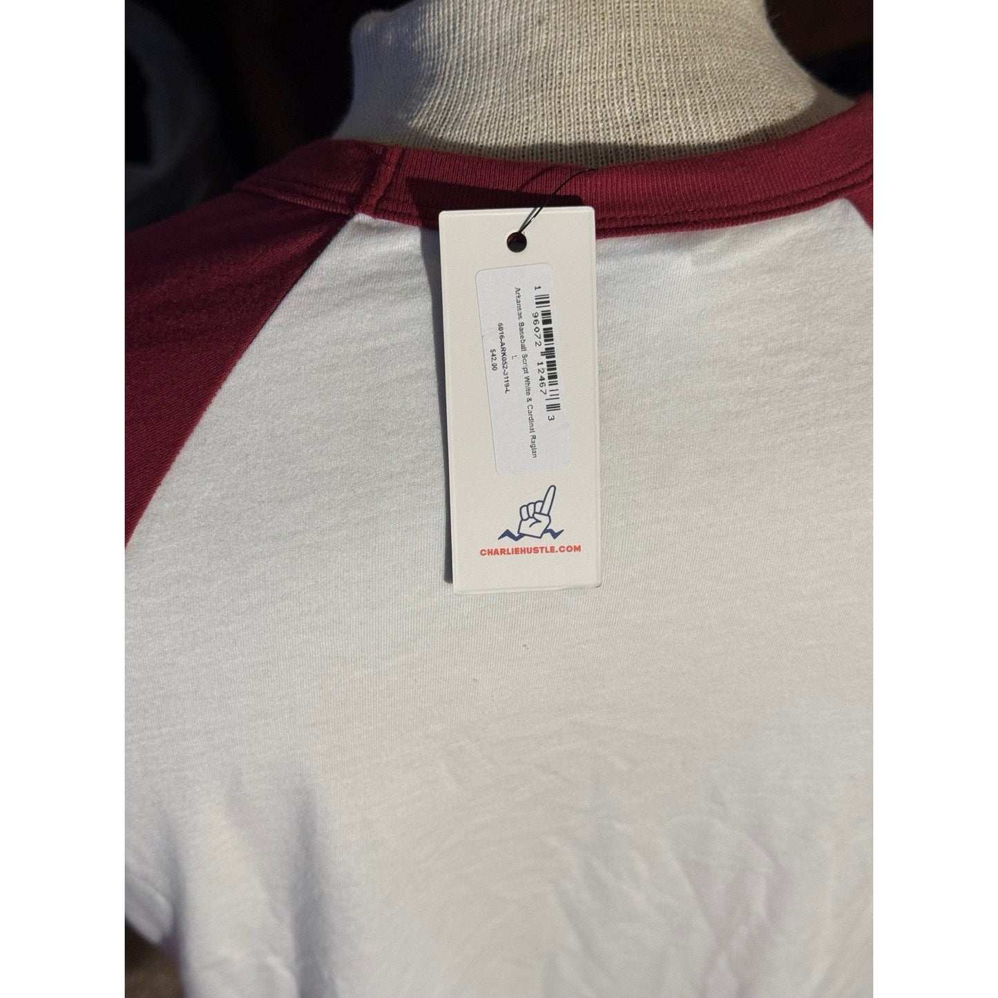 Charlie Hustle Arkansas Raglan Baseball Tee Unisex L Red White Made in USA NWT