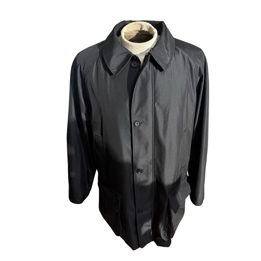 Harold Powell Black Raincoat Men’s M Plaid Lined Wool Zip Liner Classic Coat