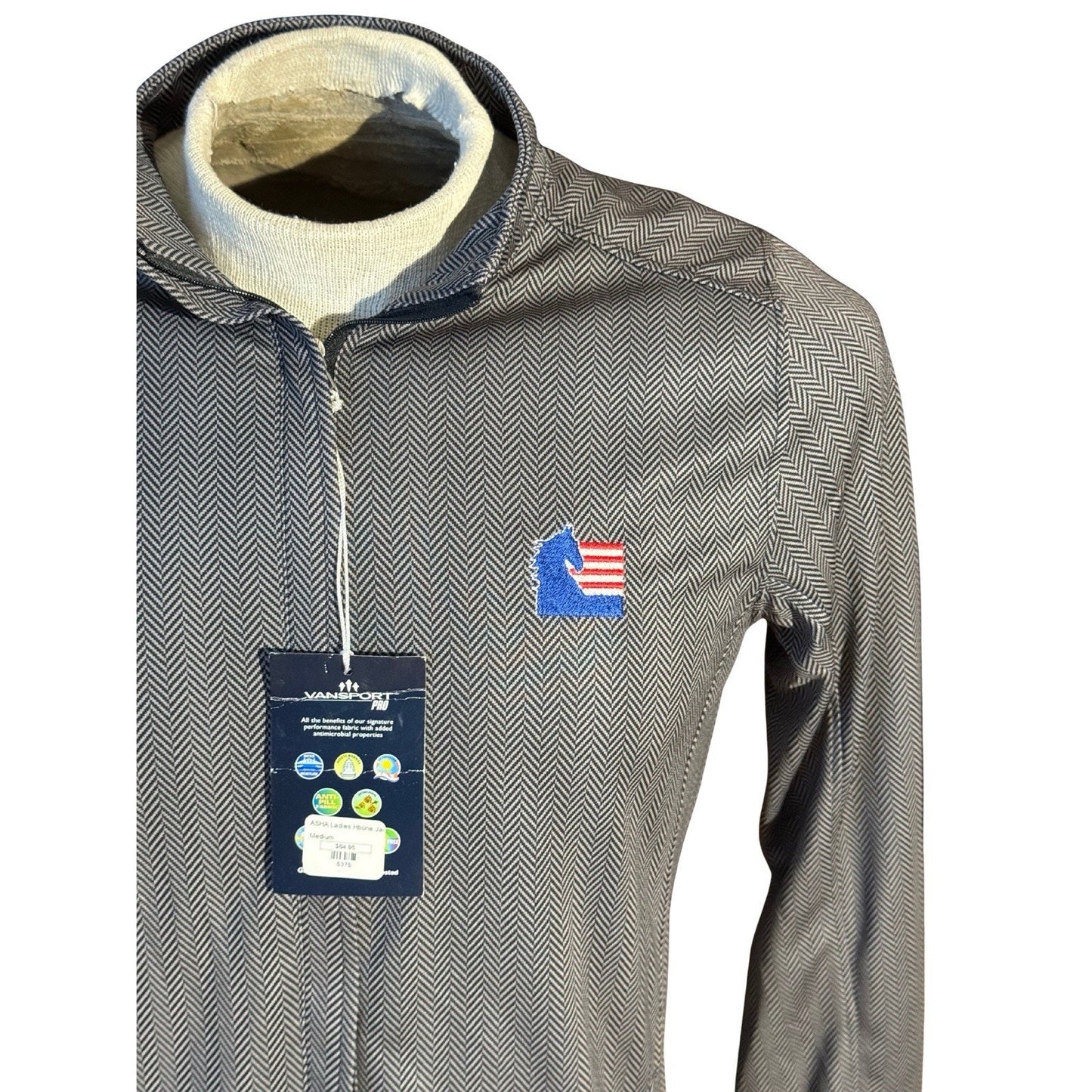 Vansport Women’s Full Zip Jacket Medium Black Herringbone Knit USA Logo