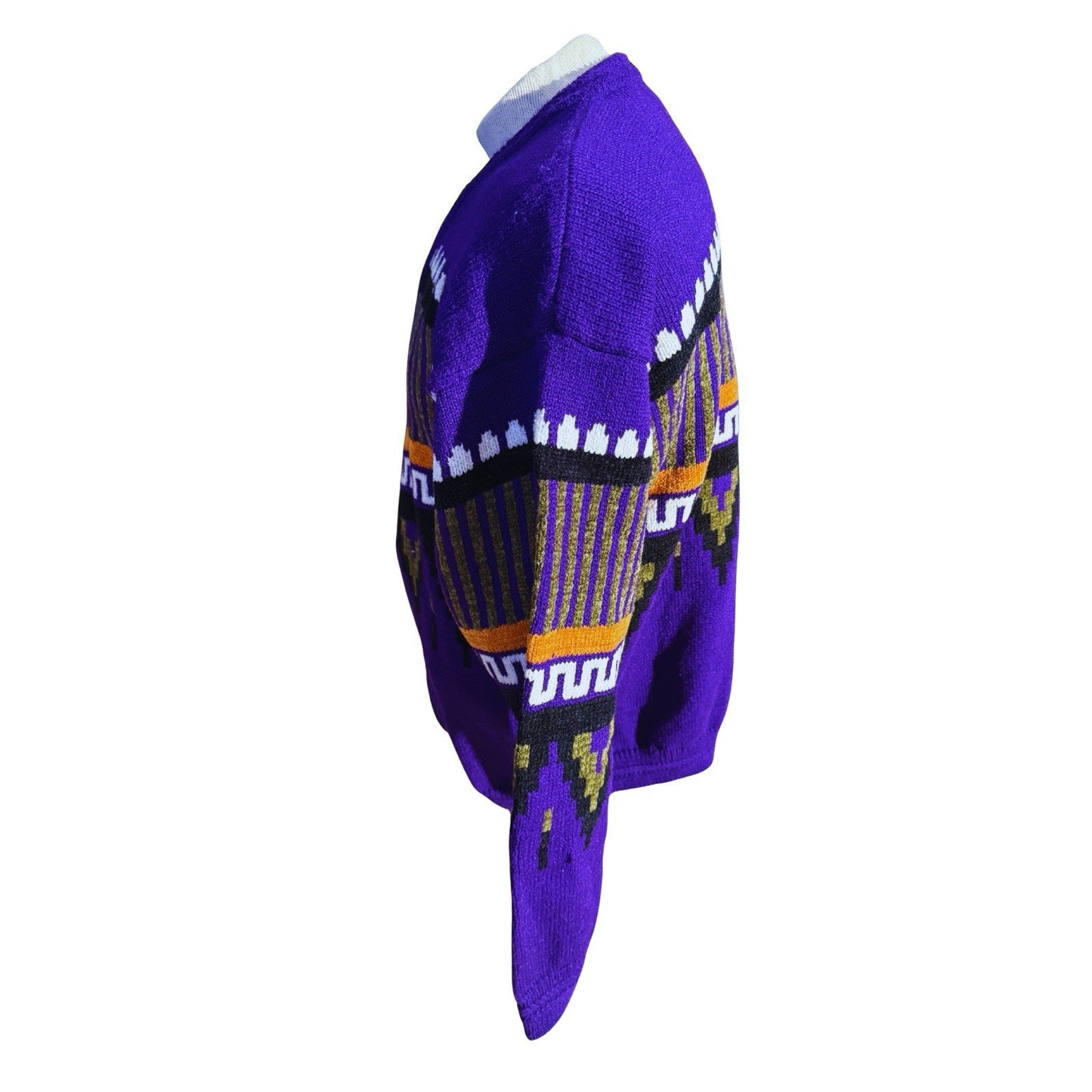 Vintage Concrete Sweater Cardigan Purple Geometric Knit Made in Hong Kong M