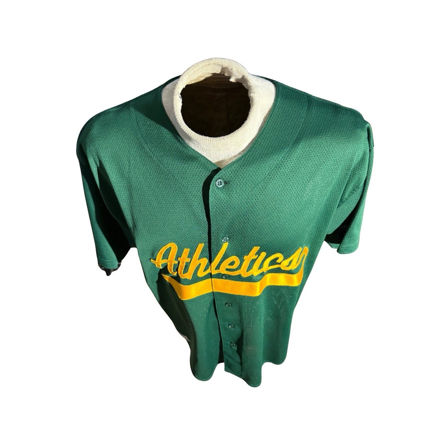 Vintage Russell Athletic Oakland Athletics Jersey XL Green Gold #7 Mesh Button