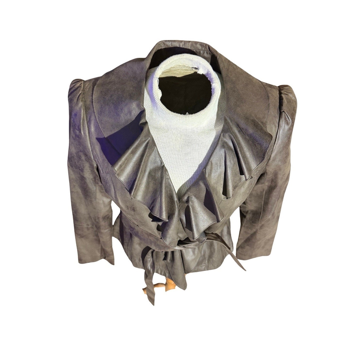 Worthington Women’s Faux Suede Ruffle Jacket Belted Brown Size L NWT