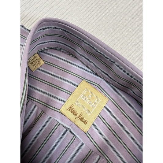 Ike Behar Neiman Marcus Dress Shirt 17.5 Large Lavender Stripe NWT