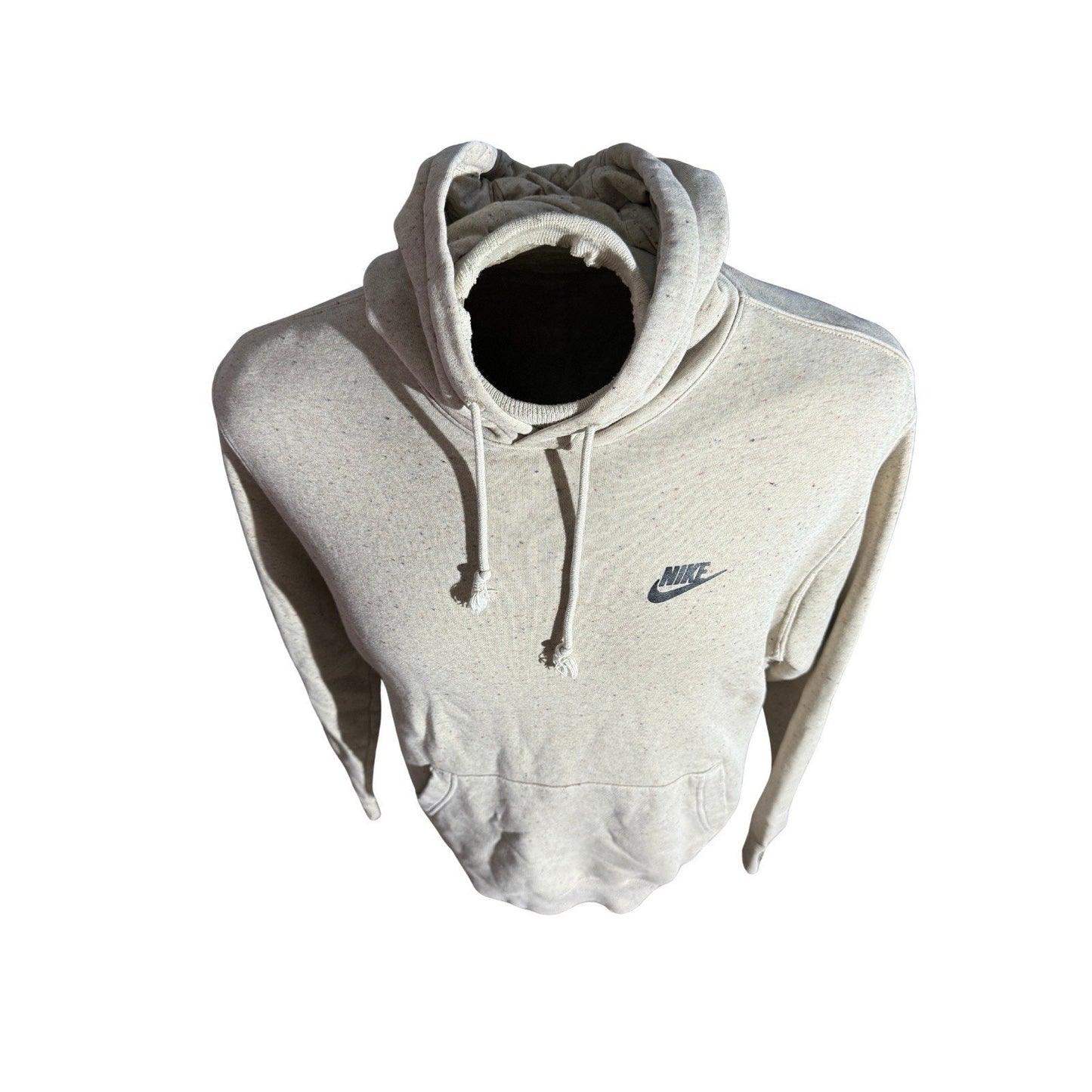 Nike Sweatshirt Hoodie Mens Medium Tan Speckled Drawstring Pocket Stretch Swoosh