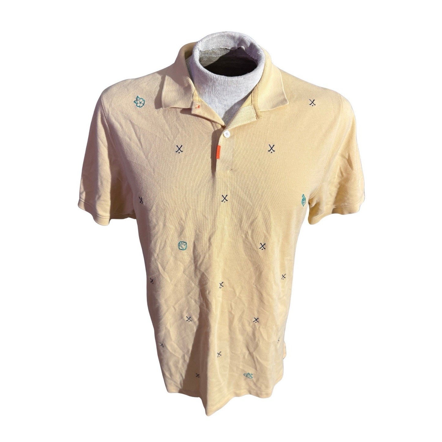 Nike Dri-Fit Polo Shirt Men’s Medium Yellow Embroidered Pattern Golf Casual