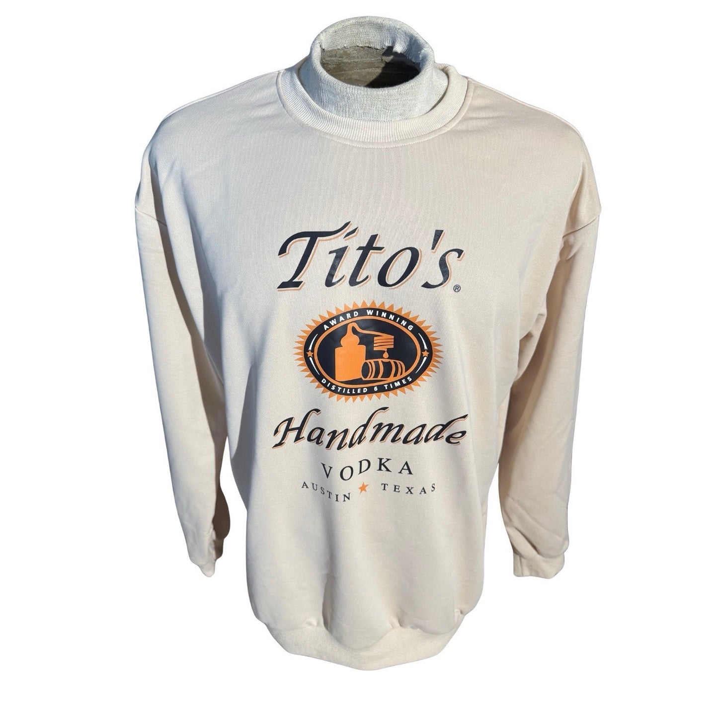 Tito’s Handmade Vodka Sweatshirt XL Beige Crewneck Promo Pullover Austin Texas