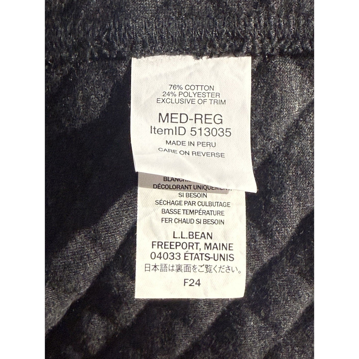 L.L.Bean Men’s Quilted Full Zip Jacket Gray Medium Traditional Fit Made in Peru