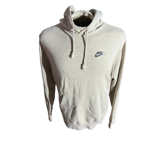 Nike Sweatshirt Hoodie Mens Medium Tan Speckled Drawstring Pocket Stretch Swoosh