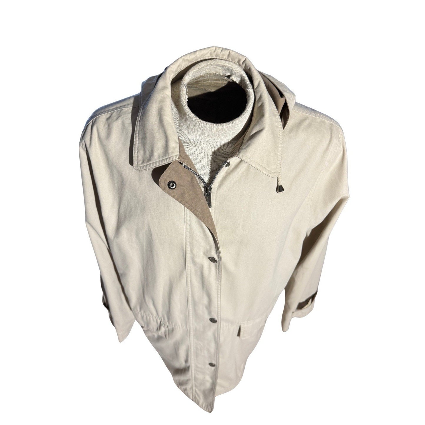 London Fog Men’s XL Limited Edition Trench Coat Beige Tan Hooded Water Resistant