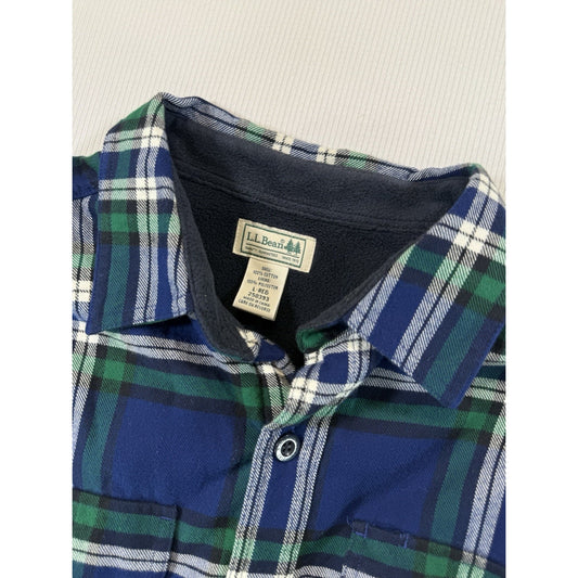 L.L. Bean Lined Flannel Shirt Jacket Mens L Blue Green Plaid