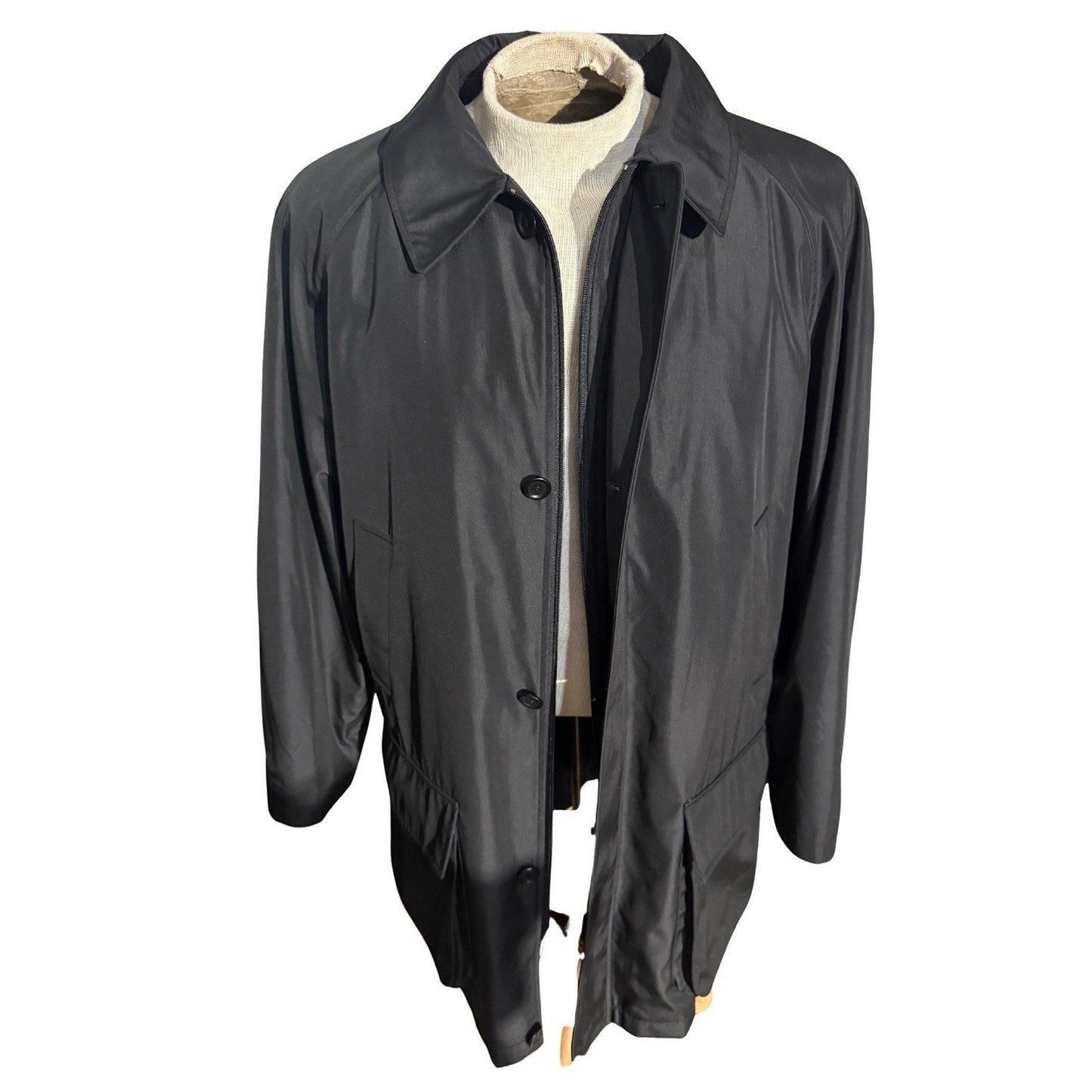 Harold Powell Black Raincoat Men’s M Plaid Lined Wool Zip Liner Classic Coat