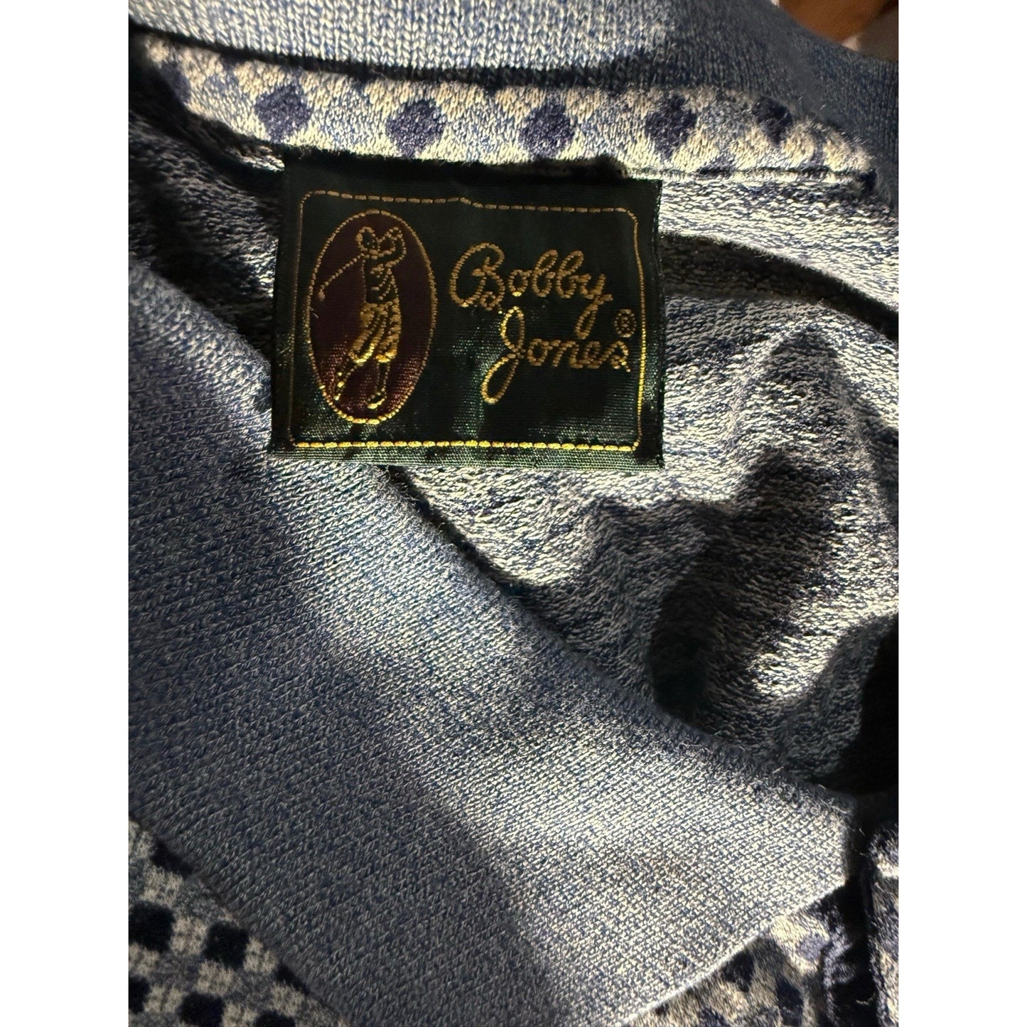 Bobby Jones Polo Shirt XL Made in Italy Blue Geometric Cotton Knit Golf