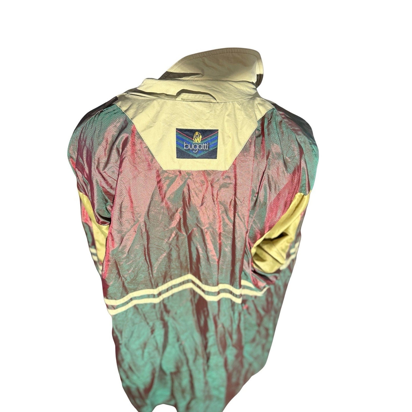 Vintage 1980s Bugatti Germany Trench Coat Khaki Belted Raincoat 54 Iridescent