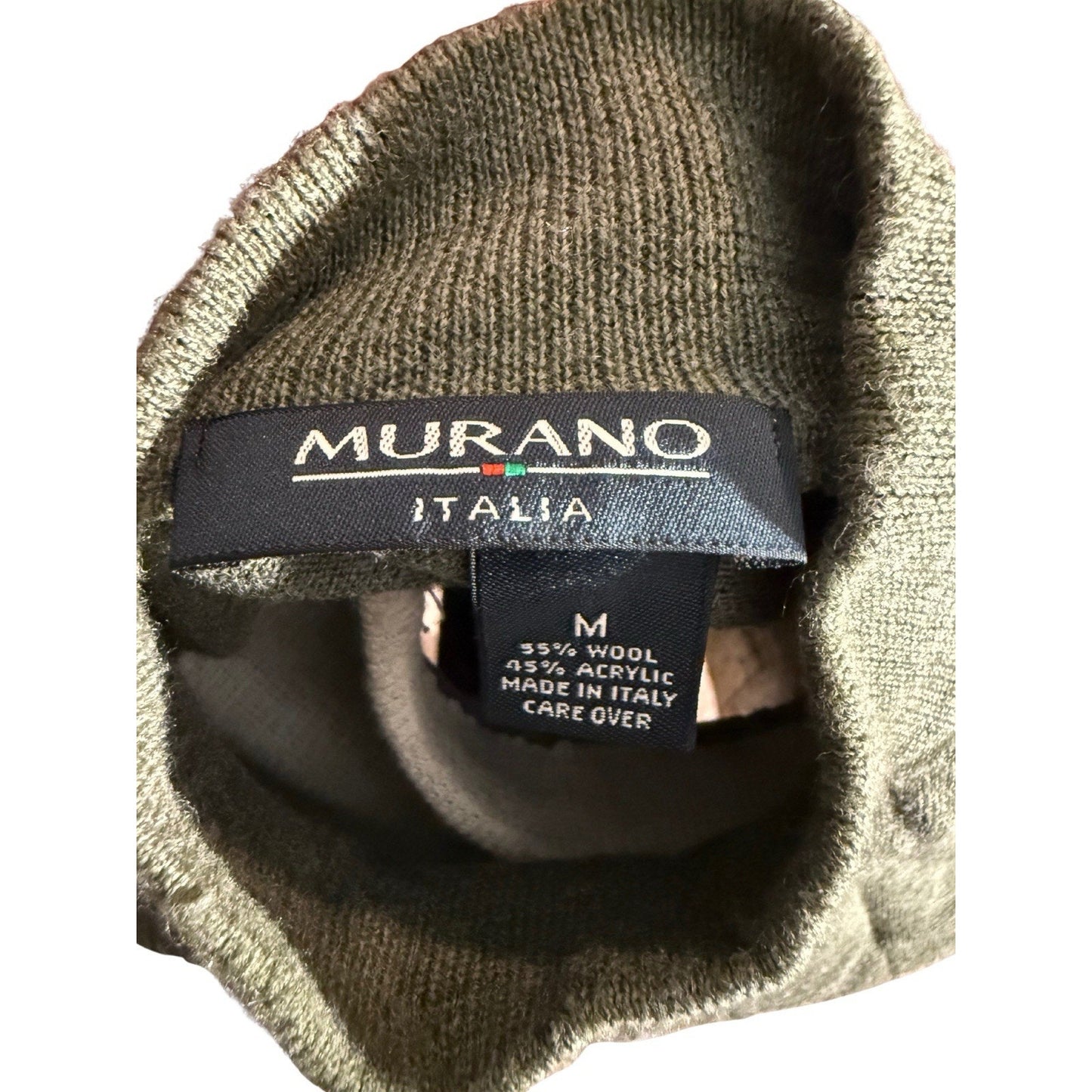 Murano Italia Men’s Medium Green Turtleneck Sweater Wool Blend Made in Italy