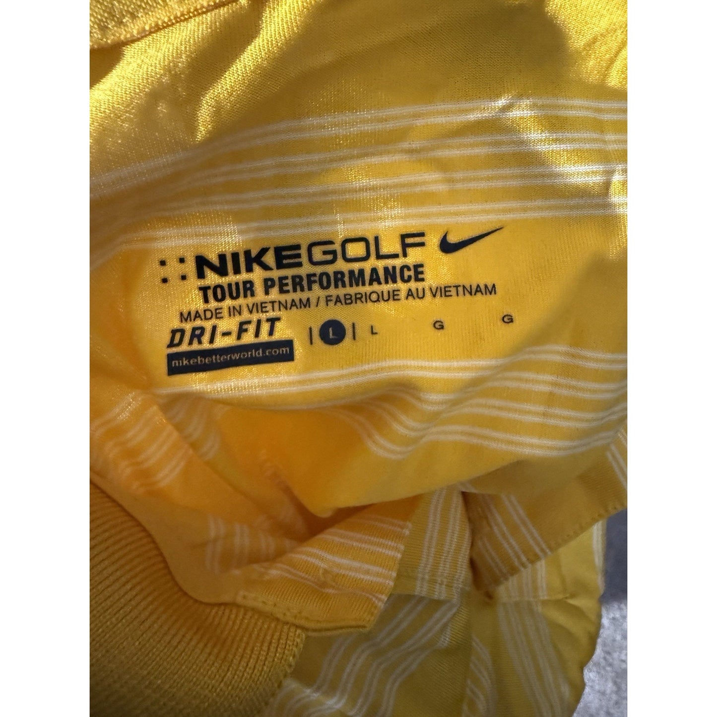 NEW Nike Golf Polo Shirt Mens Large Yellow Striped Tour Performance Dri-Fit