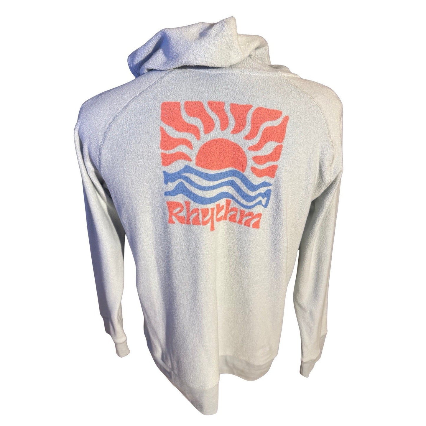 Rhythm Hoodie Sweatshirt XXL Light Blue Sun & Wave Graphic Cotton Blend
