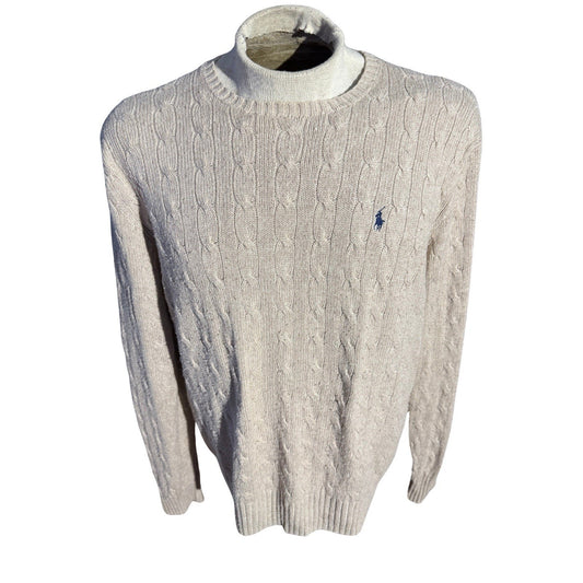 Polo Ralph Lauren Sweater Mens XL 100% Silk Cable Knit Crewneck Pony Logo