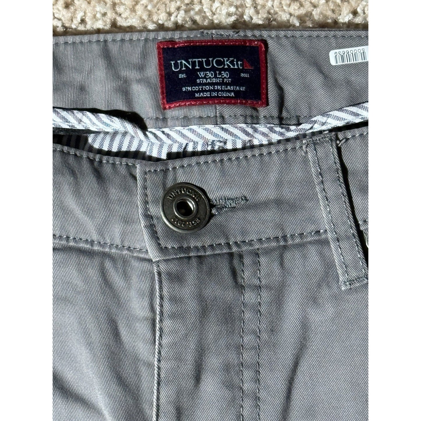 UNTUCKit Don Santiago Straight Fit Chino Pants Men’s Size 30x32 Gray Stretch
